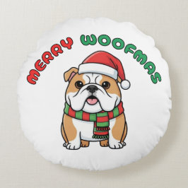 Jul Bulldog Round Pillow: Merry Woofmas Rund Kudde