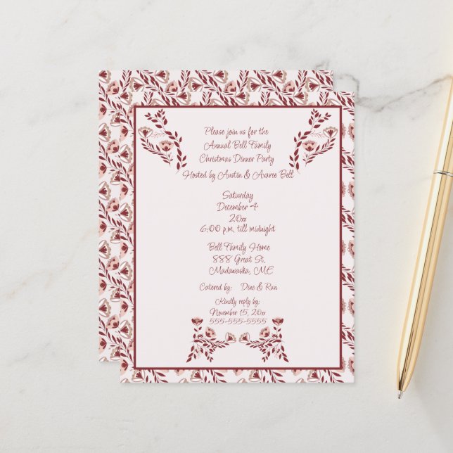 Jul Burgundy Blommigt Scandinavian FolArt (Fram/Back In Situ)