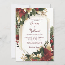 Jul Burgundy Guld Blommig Poinsettia Bröllop