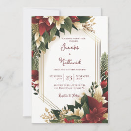 Jul Burgundy Guld Blommig Poinsettia Bröllop Inbjudningar