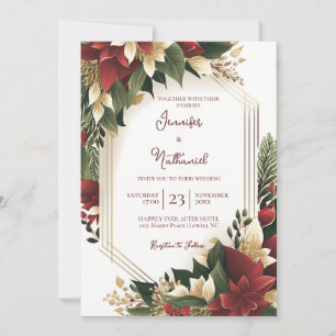 Jul Burgundy Guld Blommig Poinsettia Bröllop Inbjudningar