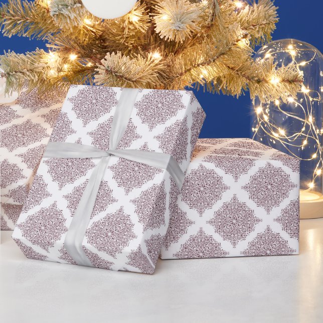 Jul Burgundy och White Snowflake Mandala Presentpapper (Helgdagar)