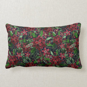 Jul Burgundy Poinsettia Flowers Vattenfärg Lumbarkudde