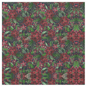 Jul Burgundy Poinsettia Flowers Vattenfärg Tyg