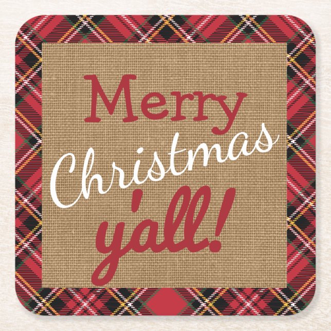 Jul Burlap Southern Yall Play Decor Gift Underlägg Papper Kvadrat (Framsidan)