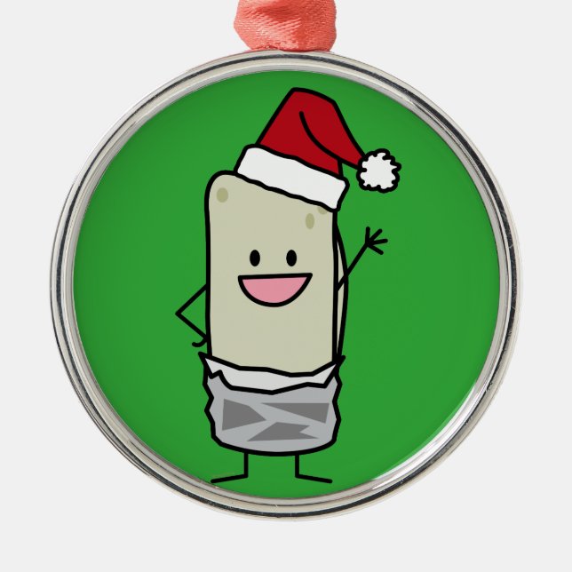 Jul Burrito Waving Hej Santa Hat Helgdag Julgransprydnad Metall (Framsidan)