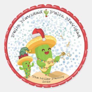 Jul Cactus Feliz Navidad Runt Klistermärke