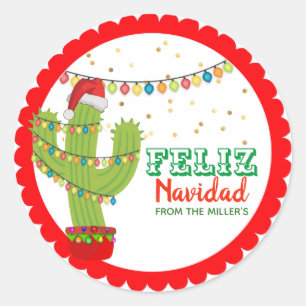 Jul Cactus Feliz Navidad Runt Klistermärke