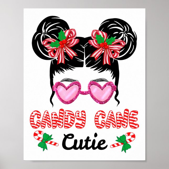Jul Candy cane Cutie Messy Bun Girls Kids Xm Poster (Framsidan)