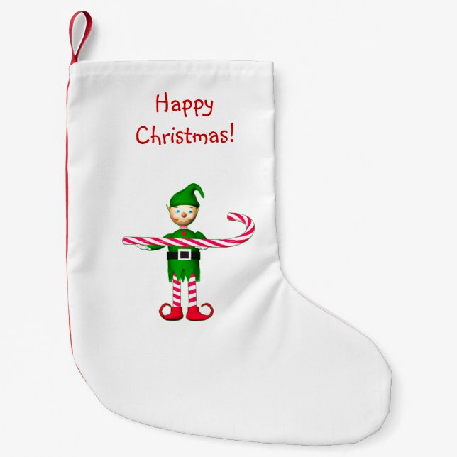 Jul Candy cane Elf Liten Julstrumpa (Framsidan)