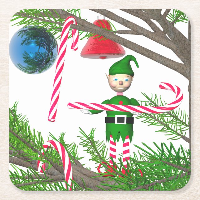 Jul Candy cane Elf Underlägg Papper Kvadrat (Framsidan)