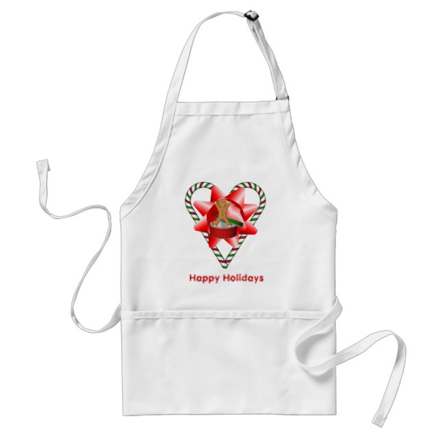 Jul Candy cane Heart Bow Helgdag Apron Förkläde (Framsidan)