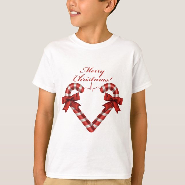 Jul Candy cane Heart Ekg Strip Anpassningsbar Tee (Framsida)