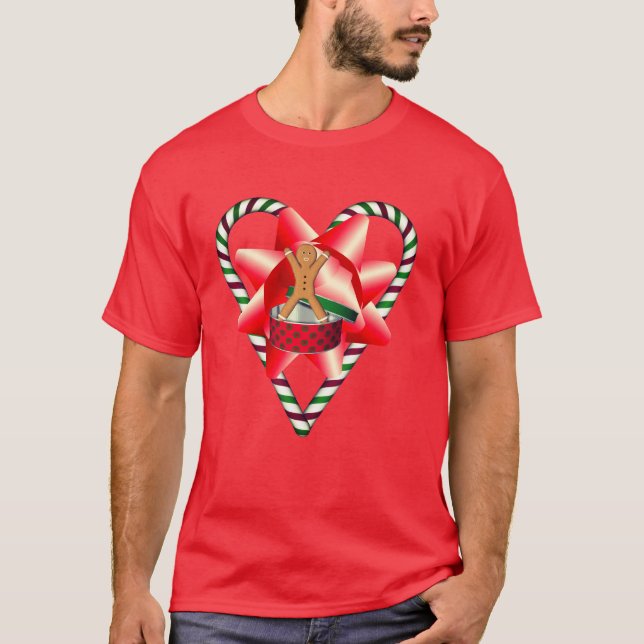 Jul Candy cane Heart-Pepparkaksgubben T Shirt (Framsida)