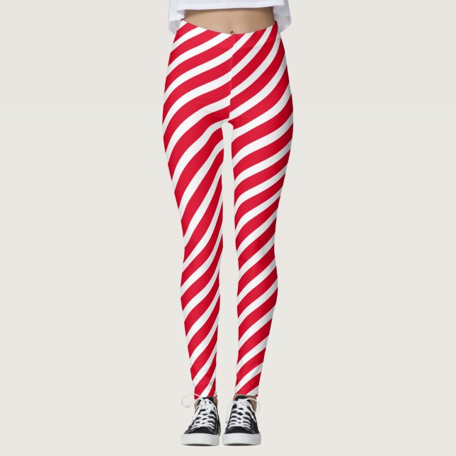 Jul Candy cane Helgdag strimlade Mönster Leggings (Framsida)