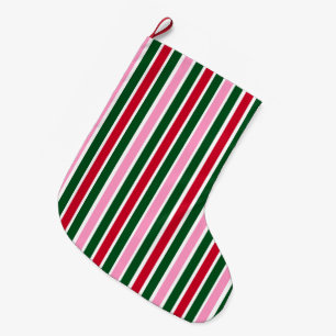 Jul Candy cane i Rand i Rosa Grönt och Röd Stor Julstrumpa