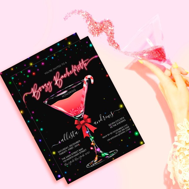 Jul Candy cane Martini Boozy Bachelorette Inbjudningar (Skapare uppladdad)