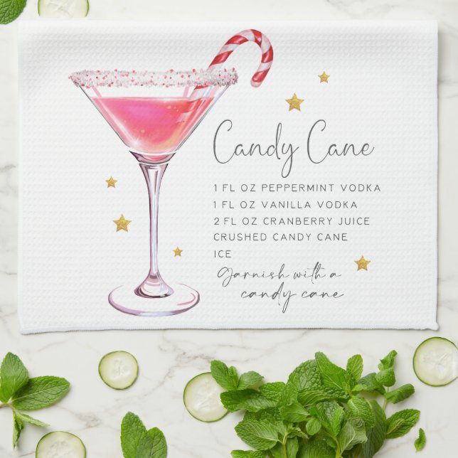 Jul Candy cane Martini Recipe Watercolor Kökshandduk (Vikta)
