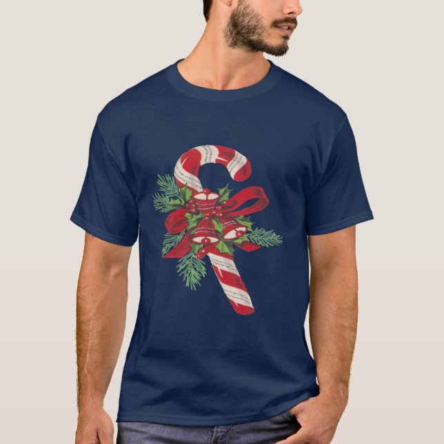 Jul Candy cane med dekorativt band och var T Shirt (Framsida)