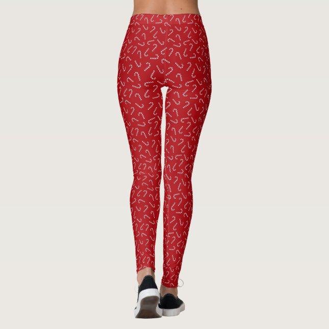 Jul Candy cane på Red Background Mönster Leggings (Baksida)