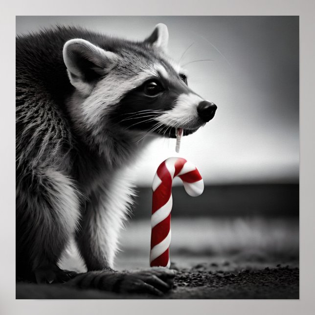 Jul Candy cane Raccoon II Poster (Framsidan)