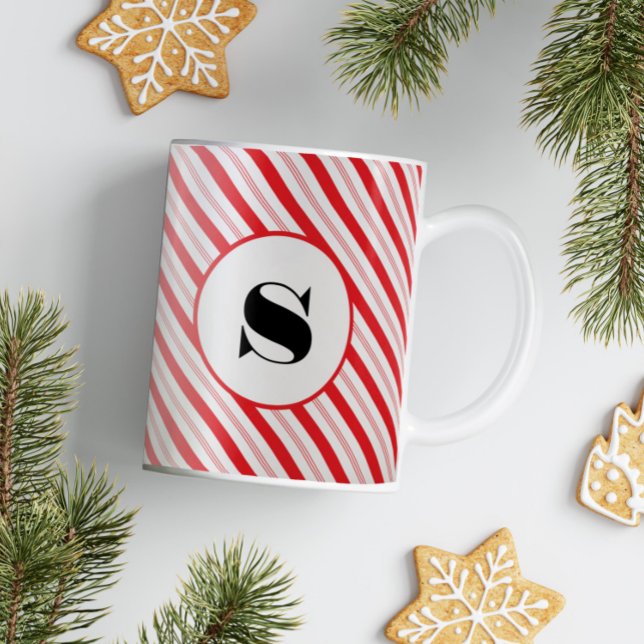 Jul Candy cane Rand Monogram Kaffemugg (Skapare uppladdad)