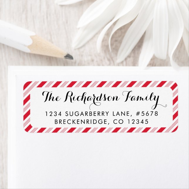 Jul Candy cane Red Rand Mönster Helgdag Returadress Etikett (Insitu)