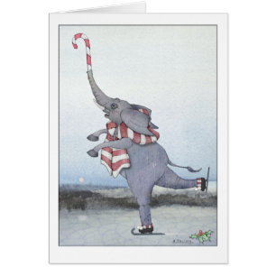 Jul Candy cane Skating Elephant Hälsningskort