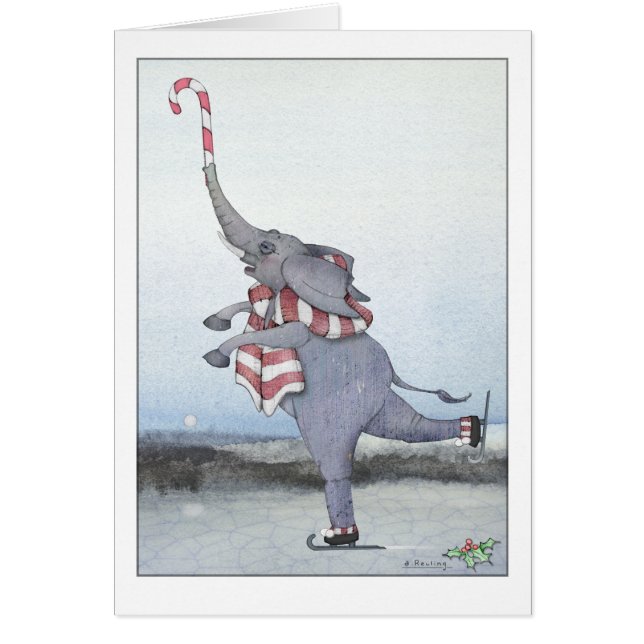 Jul Candy cane Skating Elephant Hälsningskort (Framsidan)