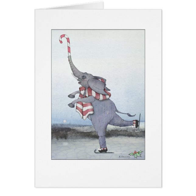 Jul Candy cane Skating Elephant Hälsningskort (Framsidan)