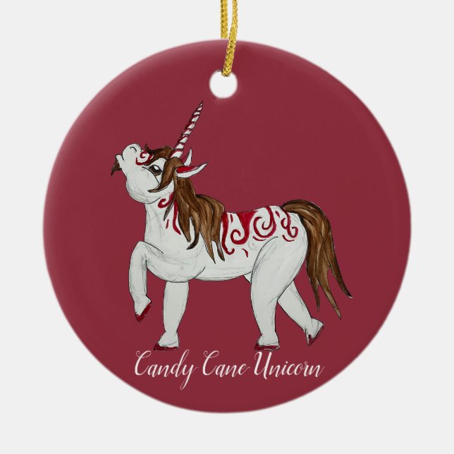 Jul Candy cane Unicorn Julgransprydnad Keramik (Framsidan)