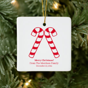 Jul-candy cane, vitt eget namn hjärta julgransprydnad keramik