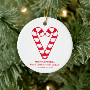 Jul-candy cane, vitt eget namn julgransprydnad keramik
