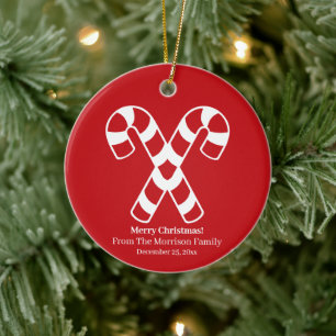 Jul-candy cane, vitt, namndatum julgransprydnad keramik