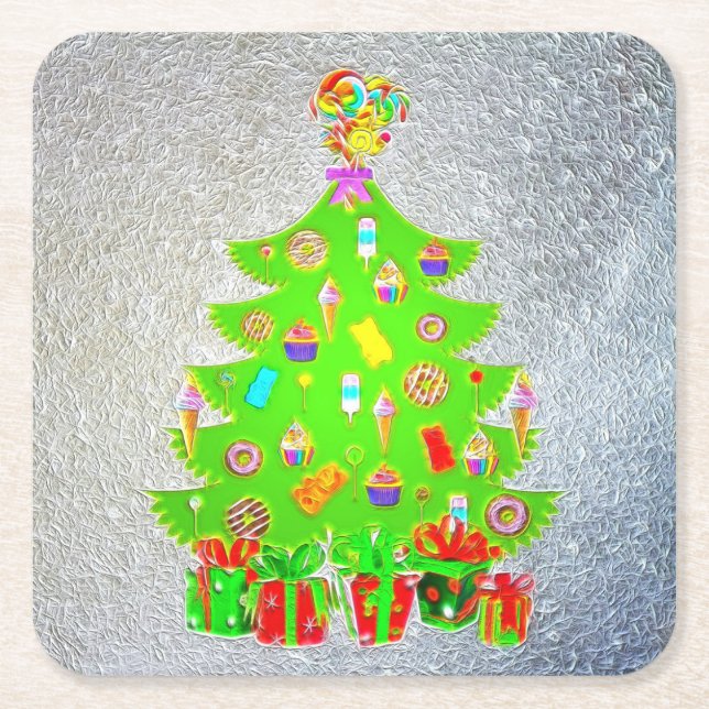 Jul Candy Träd Underlägg Papper Kvadrat (Framsidan)
