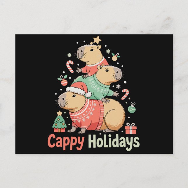 Jul Cappy Kapybara Xmas Träd Högtids Säsong Helg Vykort (Framsida)