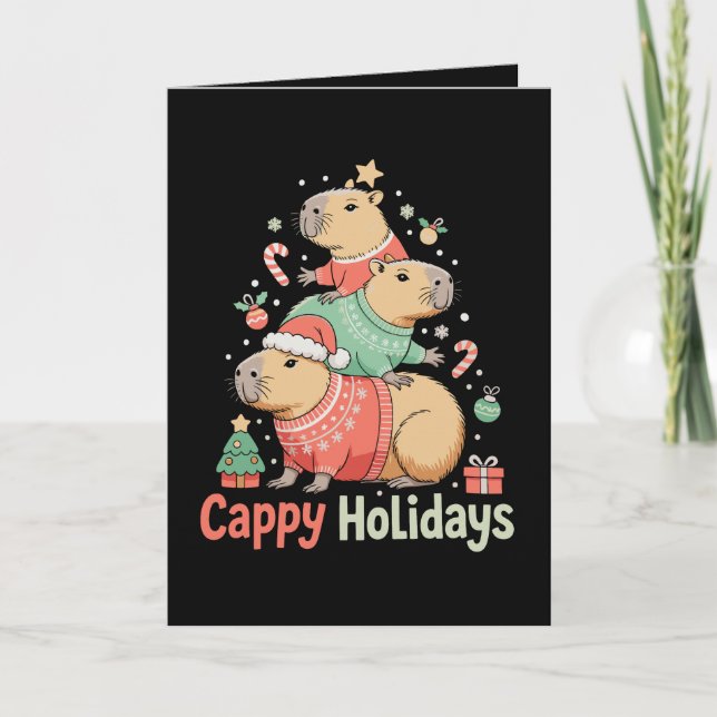Jul Cappy Kapybara Xmas Träd Högtids Säsong Kort (Framsida)