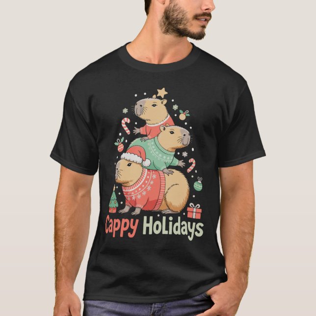 Jul Cappy Kapybara Xmas Träd Högtids Säsong T Shirt (Framsida)