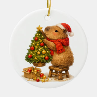 Jul Capybara Dekorerar Träd Julgransprydnad Keramik