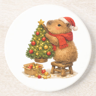 Jul Capybara Dekorerar Träd Underlägg