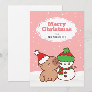 Jul Capybara och Snögubbe Cute Julkort