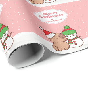 Jul Capybara och Snögubbe Cute Presentpapper