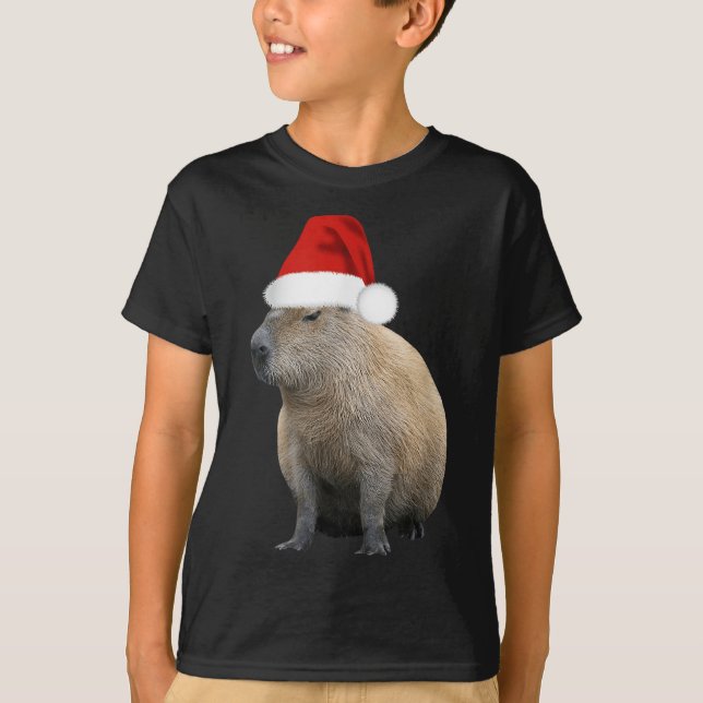 Jul Capybara Santa Hat T Shirt (Framsida)