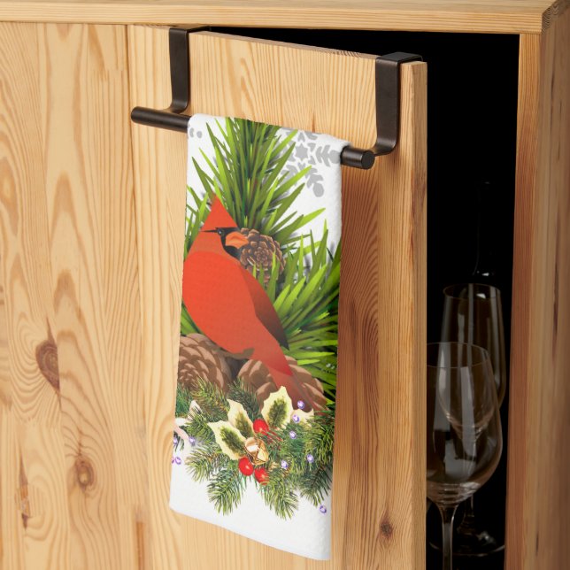 Jul Cardinal och Grönska  Kökshandduk (Thirds Fold)