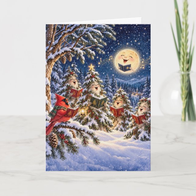 Jul Cardinal och Vinter Träd Kör Kort (Framsida)