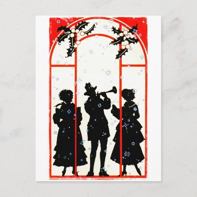 Jul Carolers Silhouette 1920 Helg Vykort (Framsida)
