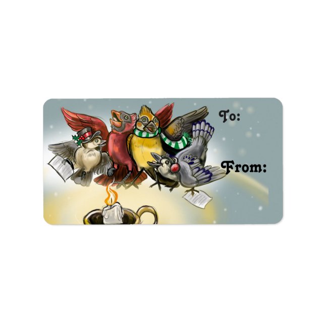 Jul Caroling Bird Label Adressetikett (Framsidan)