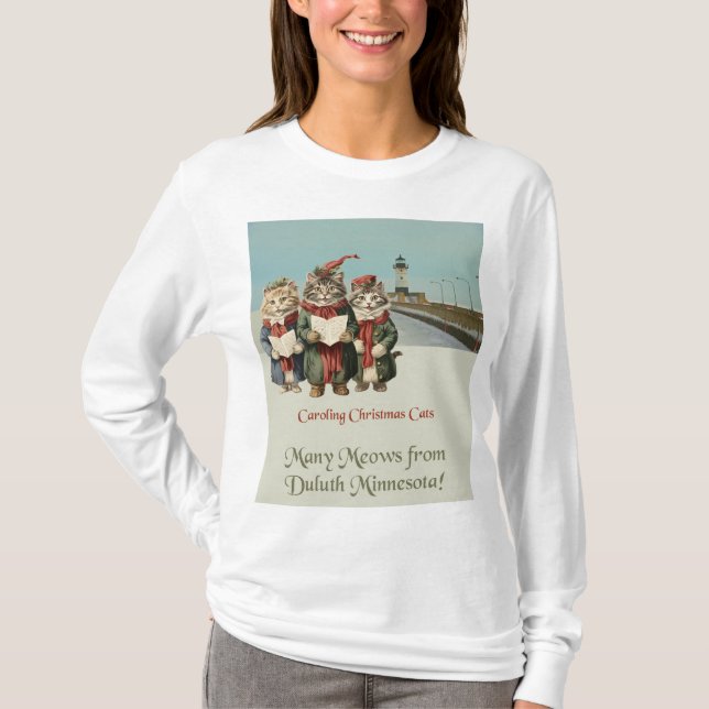 Jul Caroling Cats Duluth Minnesota T Shirt (Framsida)