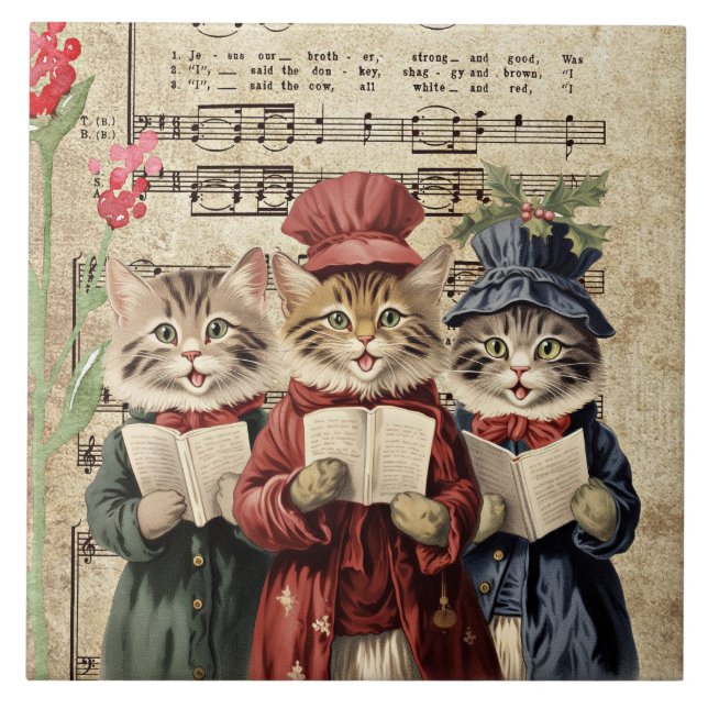 Jul Caroling Cats Kakelplatta (Framsidan)
