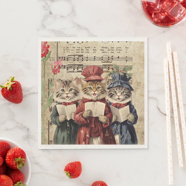 Jul Caroling Cats Pappersservett (Insitu)